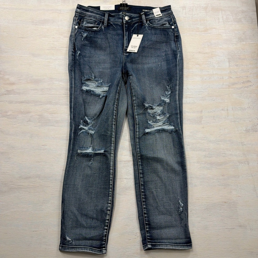 Judy Blue Jeans Boyfriend Fit 13/31 High Waist Distressed Medium Wash Women